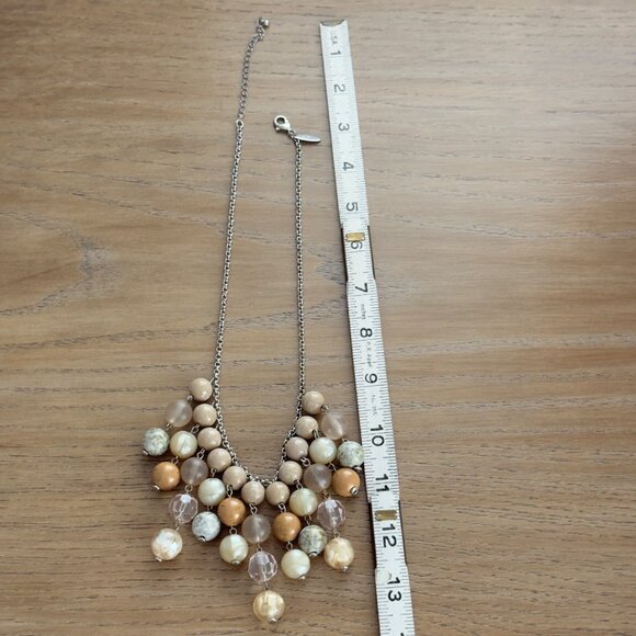 Multi-Strand Beaded Cluster Necklace Earthy Tones Champagne Cream Adjustable NY - Picture 8 of 13